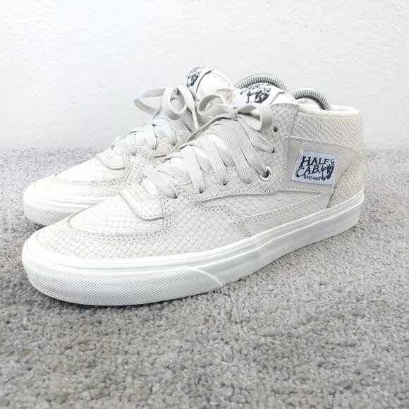 Vans Half Cab Mens 8 Shoes Cream White Skate Sneakers Snake Print Suede Lace Up - Picture 1 of 13